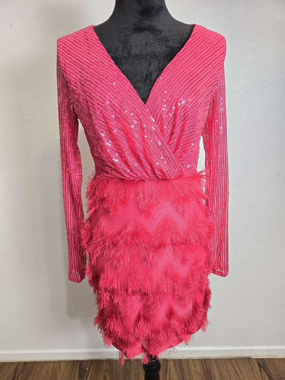 Hot Pink Sequin & Fringe Mini Dress